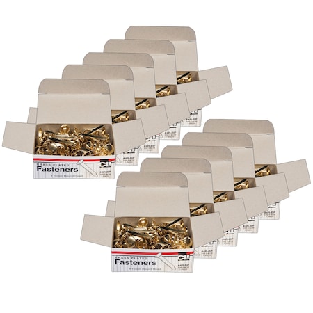 Charles Leonard Brass-Plated Paper Fasteners, 1", 100 Per Box, PK10 4RBP
